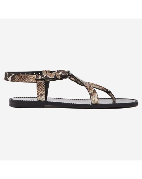 Sandales plates en Cuir python beiges