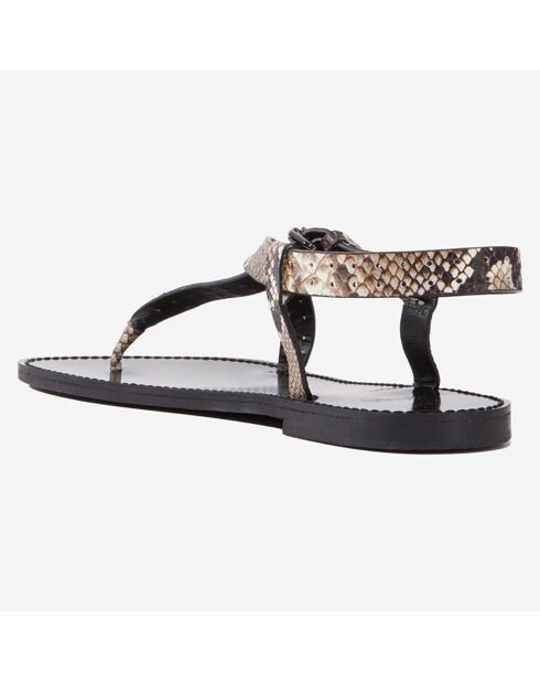 Sandales plates en Cuir python beiges