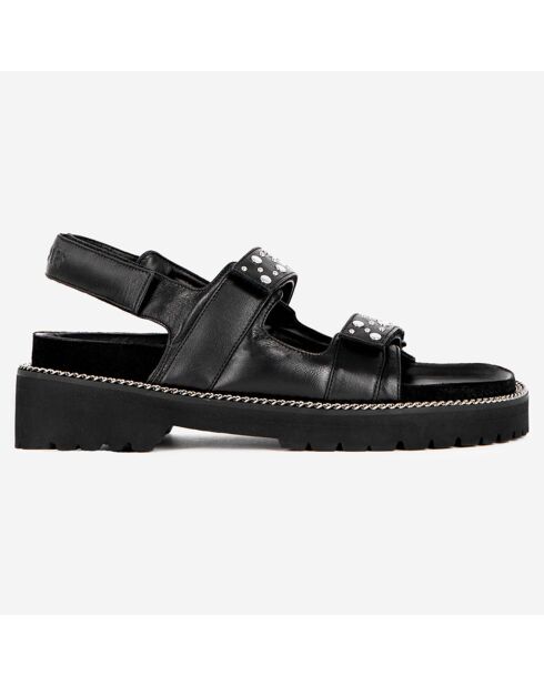 Sandales plates en Cuir avec chaîne et clous noires