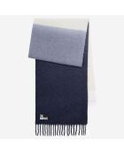 Echarpe en mélange de laine avec franges bleu marine - 45x240 cm