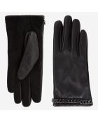 Gants en Cuir avec chaîne noirs