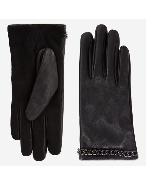 Gants en Cuir avec chaîne noirs