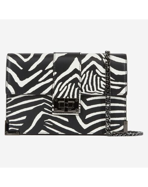 Pochette en Cuir bimatière Emily medium zèbre noire - 13x20.5x2.5 cm