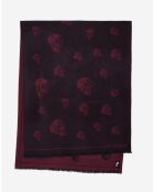 Echarpe 100% laine avec têtes de mort noir/bordeaux - 80x180 cm