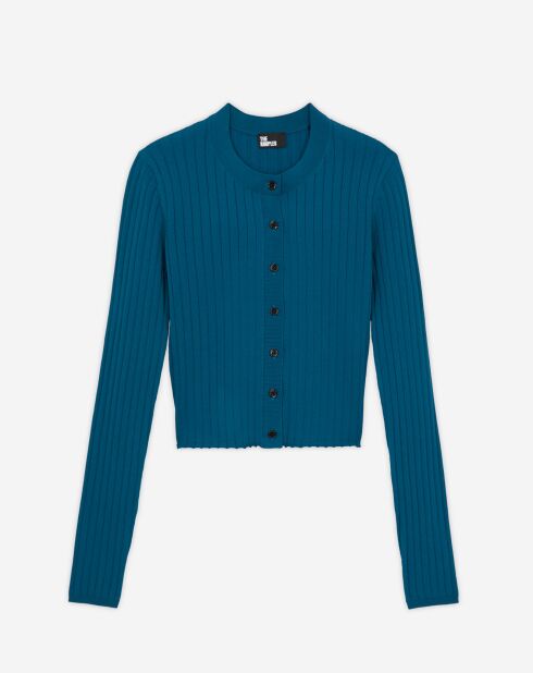Cardigan côtelé court bleu
