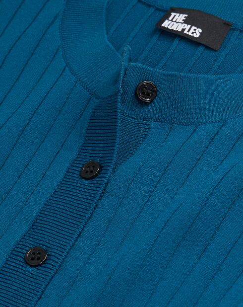 Cardigan côtelé court bleu