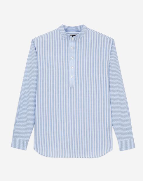 Chemise col officier à rayures bleue