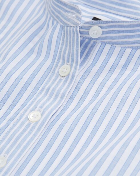 Chemise col officier à rayures bleue