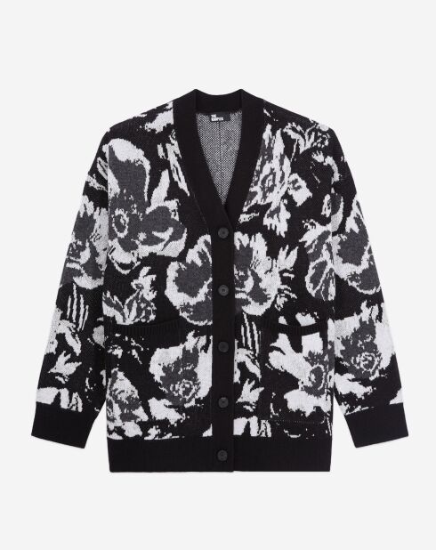 Cardigan en Laine mélangée à fleurs noir