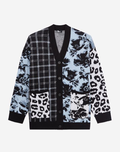 Cardigan en Laine mélangée avec patchwork bleu