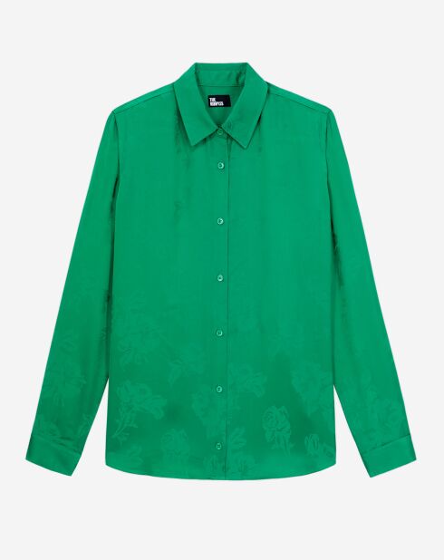 Chemise jacquard fleurie verte