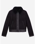 Blouson aviateur en peau lainée noir