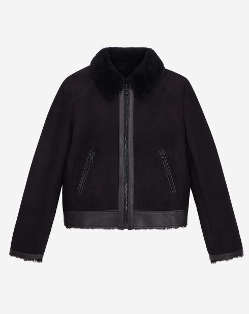 Blouson aviateur en peau lainée noir