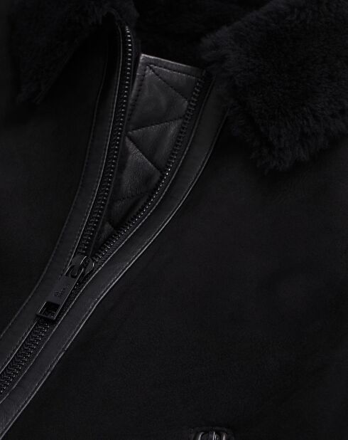 Blouson aviateur en peau lainée noir