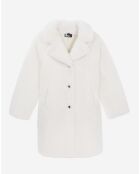 Manteau long imitation fourrure écru