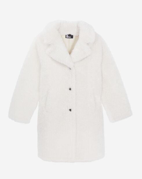 Manteau long imitation fourrure écru