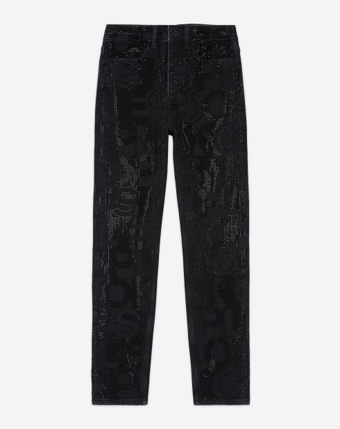 Jean slim logo et strass noir