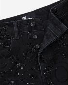 Jean slim logo et strass noir