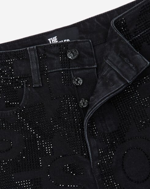 Jean slim logo et strass noir
