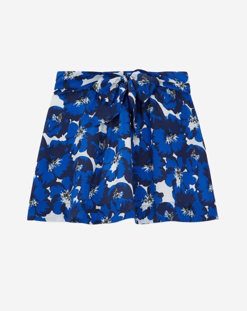 Jupe 100% Soie courte imprimée bleue