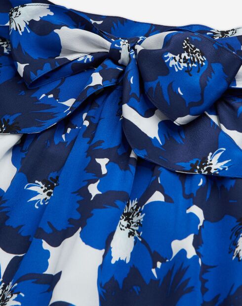 Jupe 100% Soie courte imprimée bleue