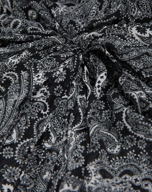 Jupe 100% Soie mi-longue imprimée noire