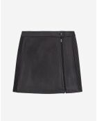 Jupe courte en Cuir avec zip et nervures noire