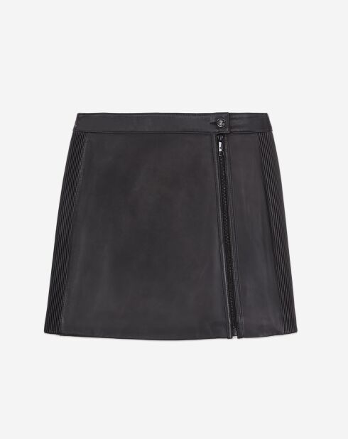 Jupe courte en Cuir avec zip et nervures noire