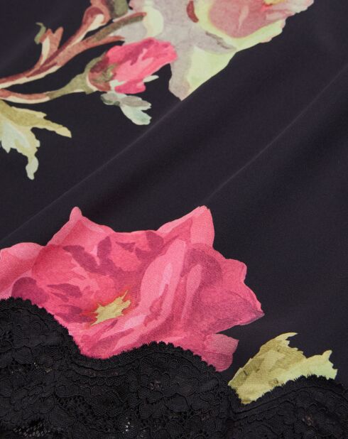 Jupe longue 100% Soie imprimée avec dentelle noire