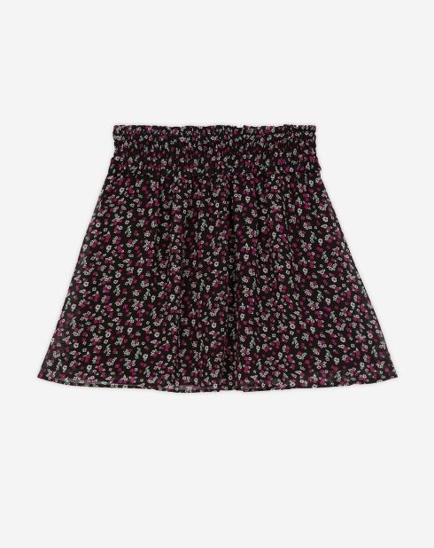 Jupe courte imprimée avec smocks noire
