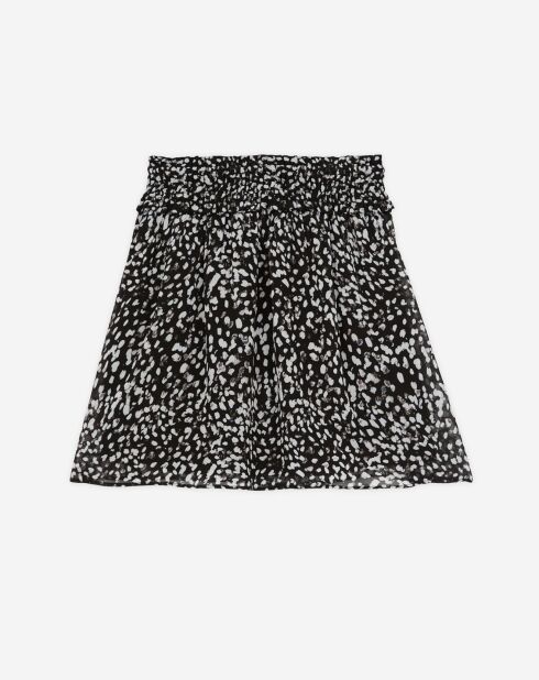 Jupe courte imprimée avec smocks noire