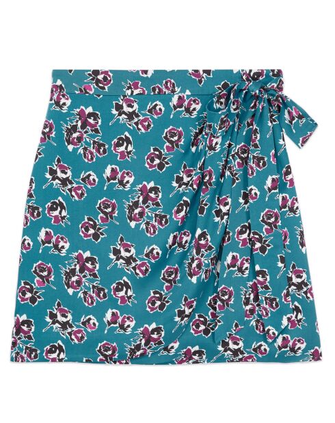 Jupe portefeuille courte imprimée bleue