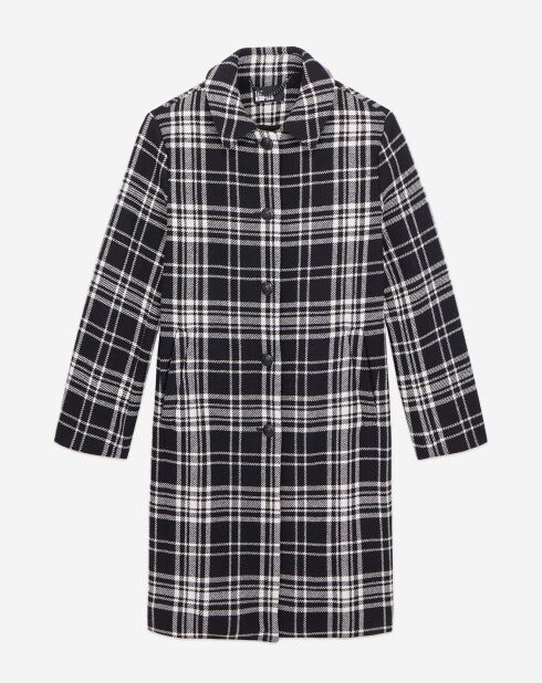 Manteau long en Laine mélangée à carreaux noir