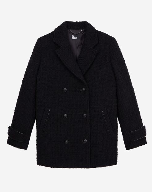 Manteau court en Laine mélangée Tweed noir