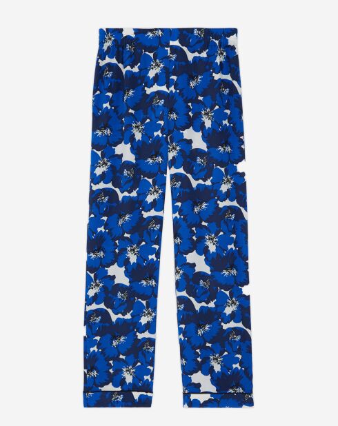 Pantalon 100% Soie imprimé bleu