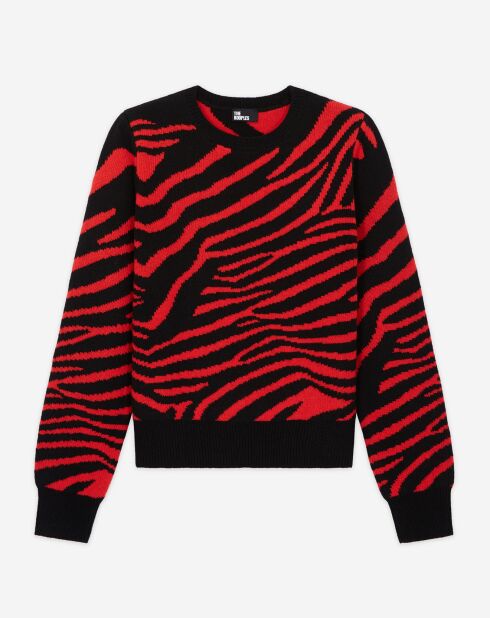 Pull en Laine mélangée col rond imprimé noir/rouge
