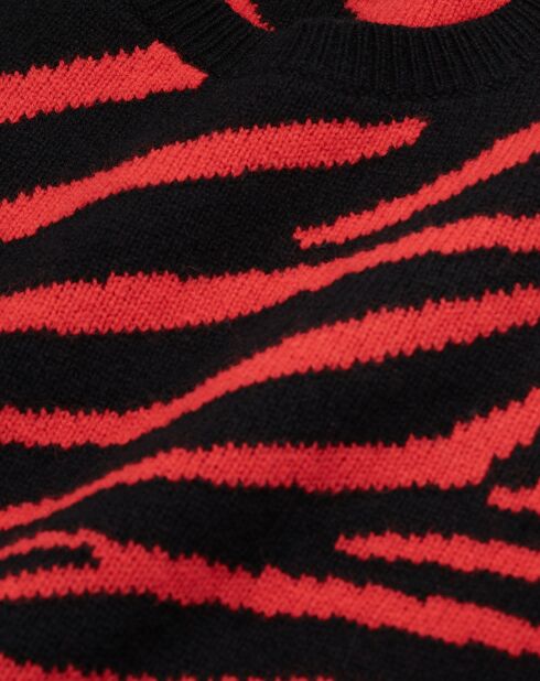 Pull en Laine mélangée col rond imprimé noir/rouge
