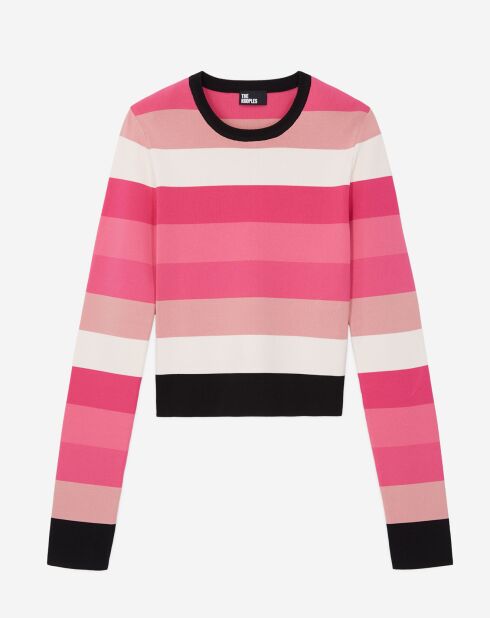 Pull court à rayures rose