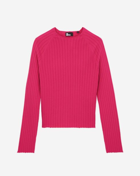 Pull côtelé rose