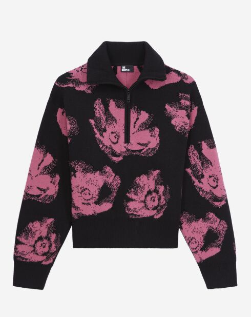 Pull en Laine mélangée à fleurs noir