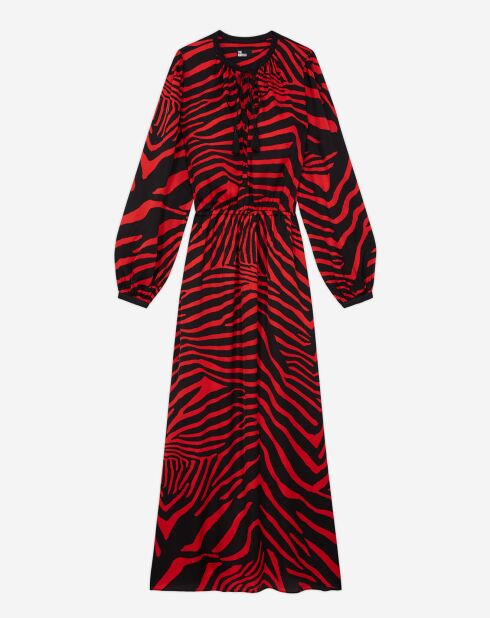 Robe longue imprimée noir/rouge