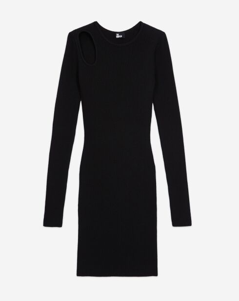 Robe 100% Laine mérinos courte en maille noire