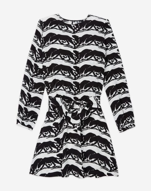 Robe courte avec ceinture imprimée noire
