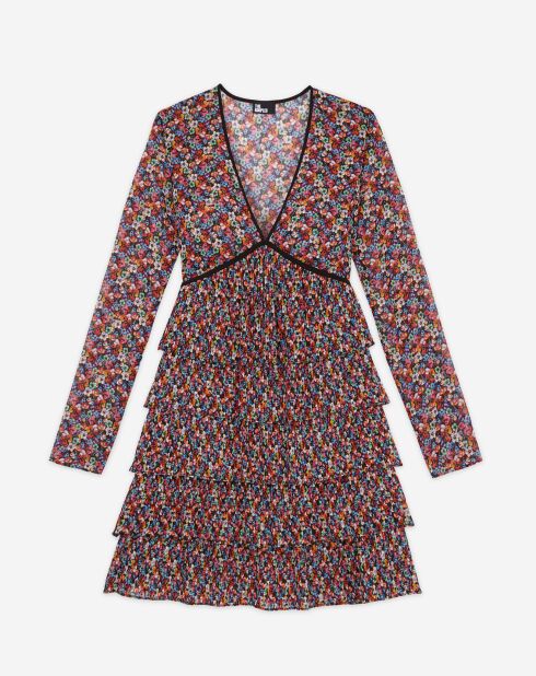 Robe courte plissée multicolore