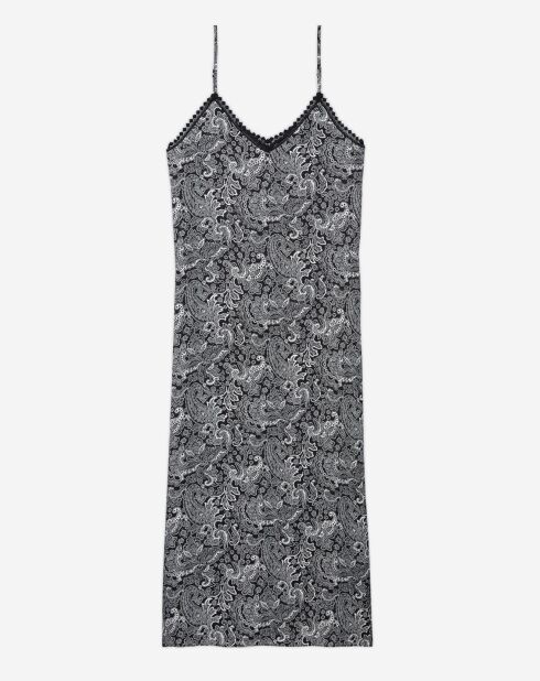 Langes schwarzes bedrucktes Kleid