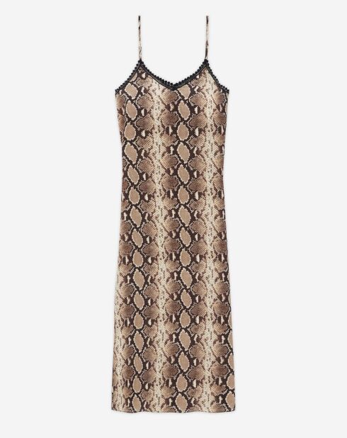 Robe 100% Soie nuisette longue python beige