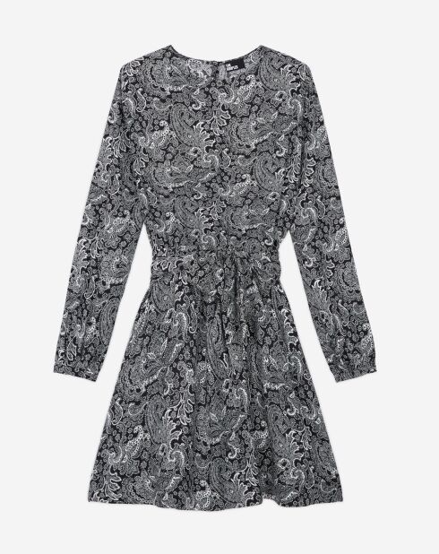 Robe courte à ceinture intégrée imprimée noire