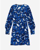 Robe 100% Soie portefeuille courte imprimée bleue