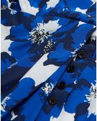 Robe 100% Soie portefeuille courte imprimée bleue