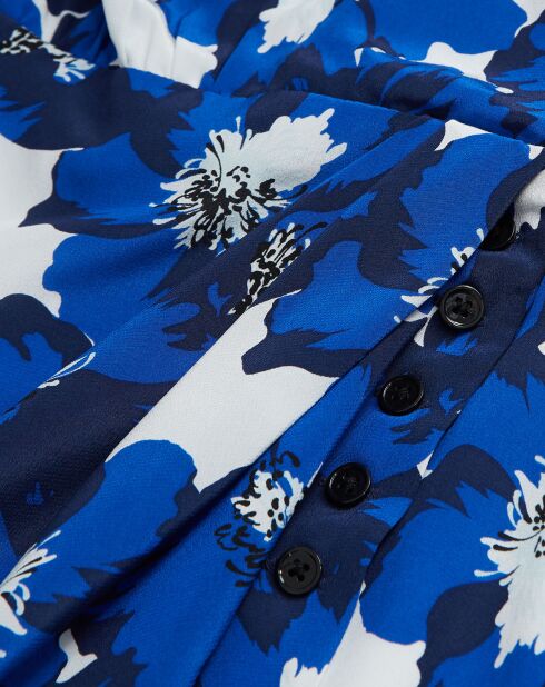 Robe 100% Soie portefeuille courte imprimée bleue